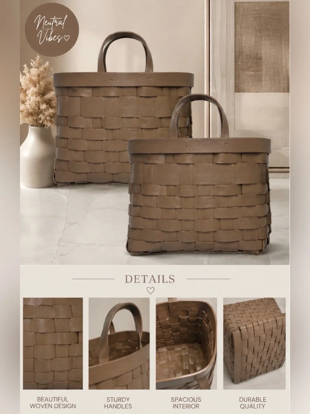 Home dNeutral Brown Woven Storage Baskets with Handles great for door decoratio